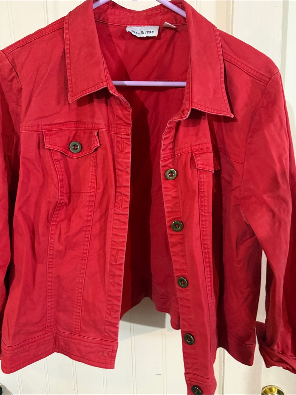 Joan Rivers Bright Red Cotton-Blend Button Jacket